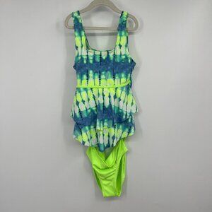 Justice swimsuit bathing suit girls size 16 two piece green blue